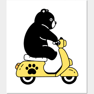 Cute Bear On Motorcycle Posters and Art